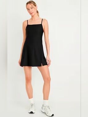 Old Navy Active Power soft Black Square-Neck Mini Dress with Side Slit